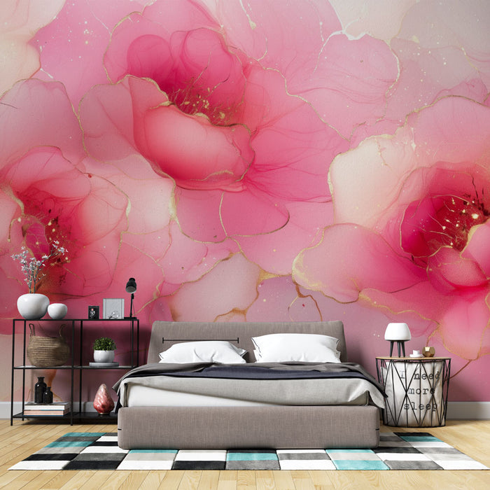 Papier peint fleurs roses | Éclat floral aquarelle