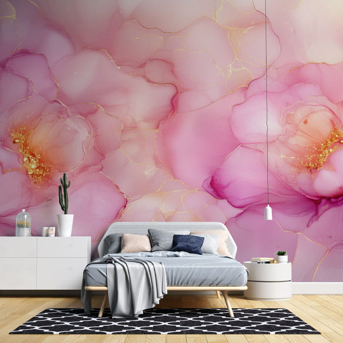 Papier peint floral | Élégance rose et or