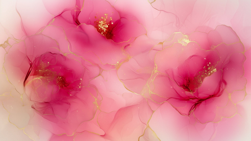 Papier peint floral Fleurs roses et Or