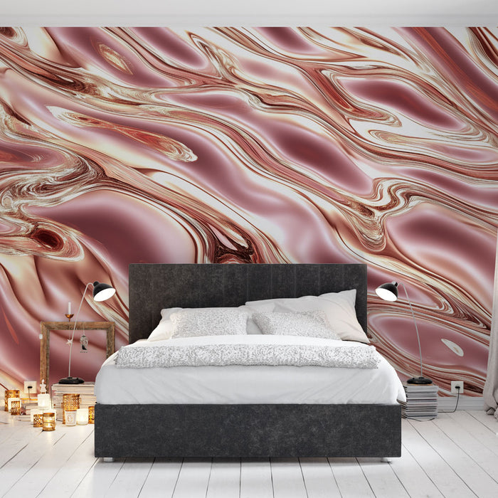 Papier peint ondulation rose et or | Design élégant et moderne