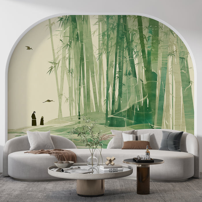 Papier peint paysage bambou | Illustration paisible