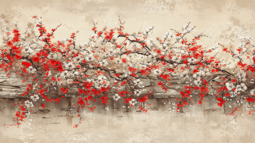 Papier peint floral Bouquet de fleurs rouges et blanches