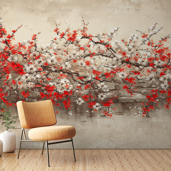 Papier peint floral | Bouquet de fleurs rouges et blanches