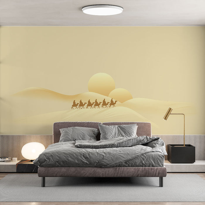 Papier peint désert | Caravane dans les dunes sablonneuses