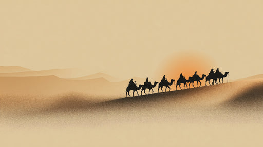 Papier peint désert Caravane de chameaux au coucher du soleil