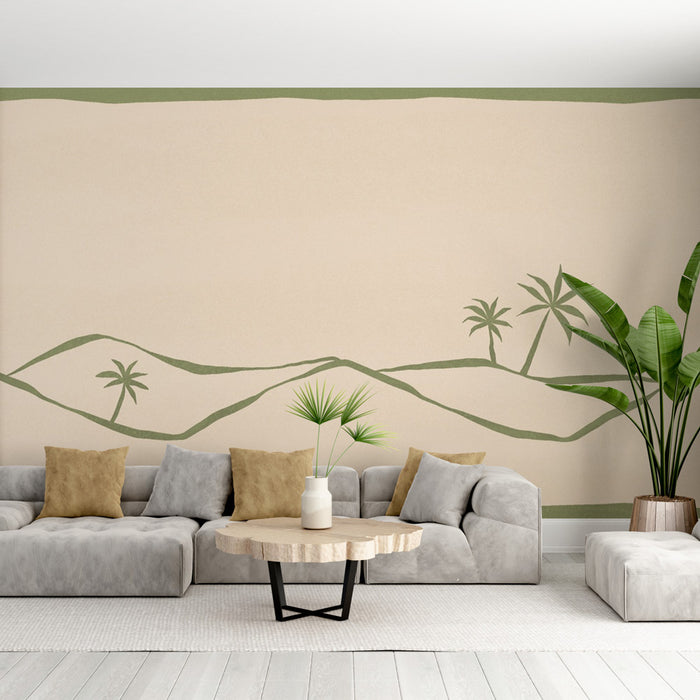 Papier peint palmiers | Collines ondulantes et palmiers vert olive