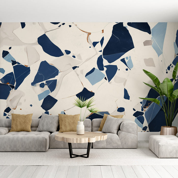 Papier peint terrazzo | Contraste bleu et blanc