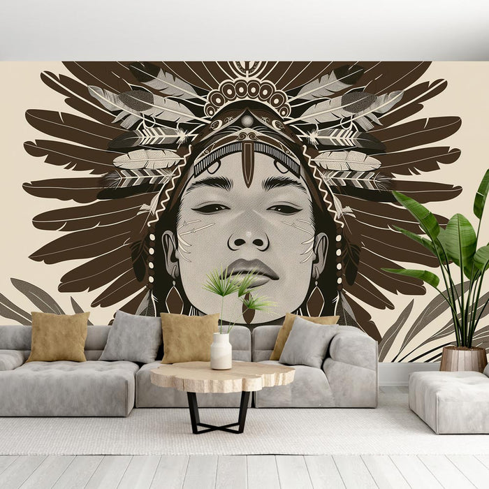 Papier peint ethnique amérindien | Portrait style peinture