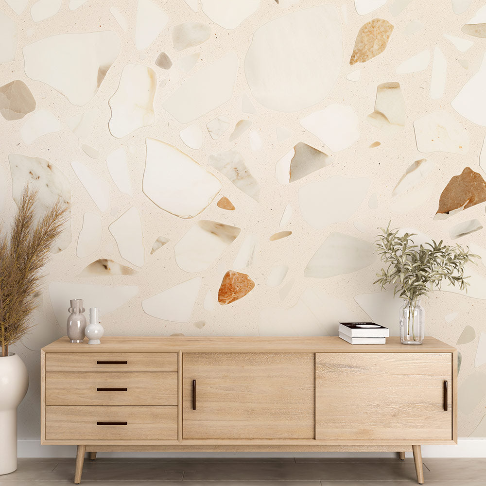 Papier peint mural terrazzo pastel blanc éclat et douceur moderne