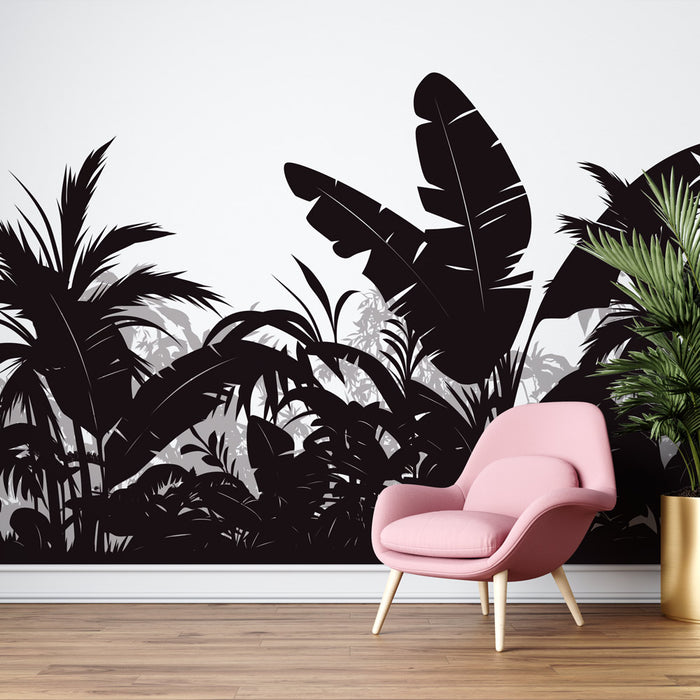 Papier peint tropiques noirs et blancs | Végétation dense