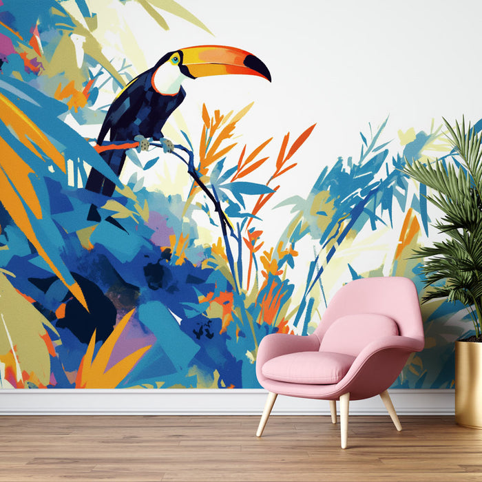 Papier peint tropical | Toucan et forêt colorée