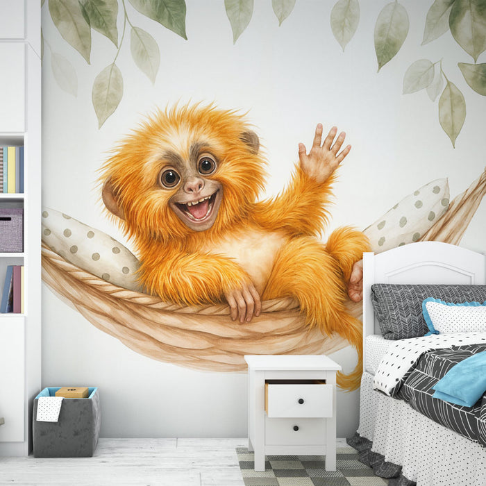 Papier peint animal mignon | Singe orange dans un hamac