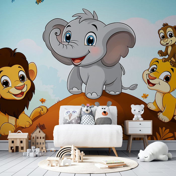 Papier peint animaux de la savane | Décorations ludiques pour enfants