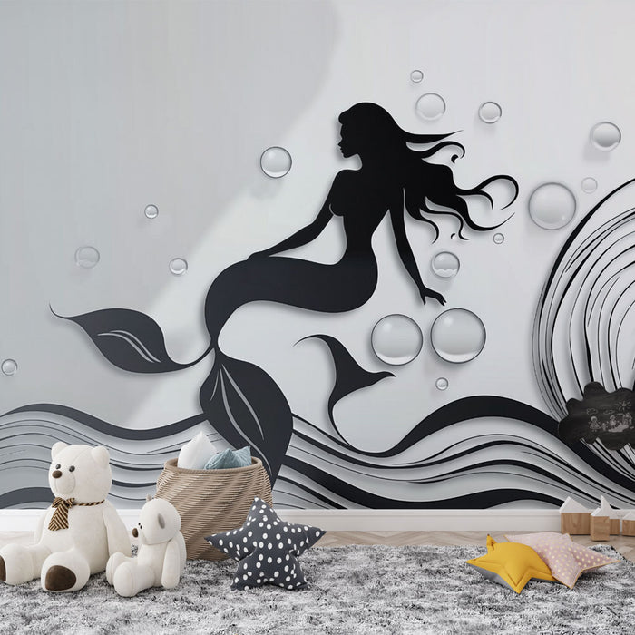 Papier peint sirène | Silhouette élégante en noir et blanc
