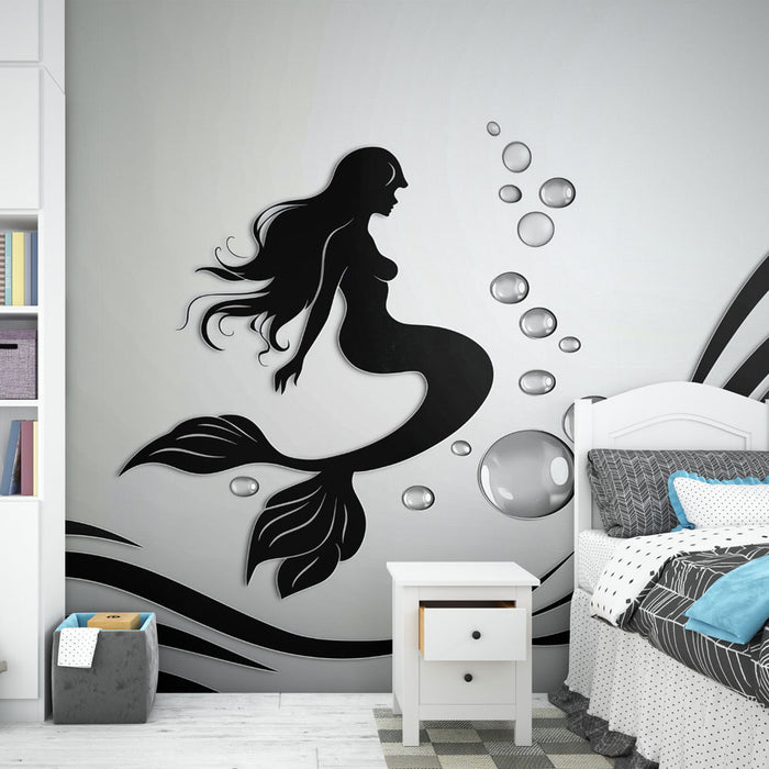 Papier peint sirène | Silhouette artistique noire