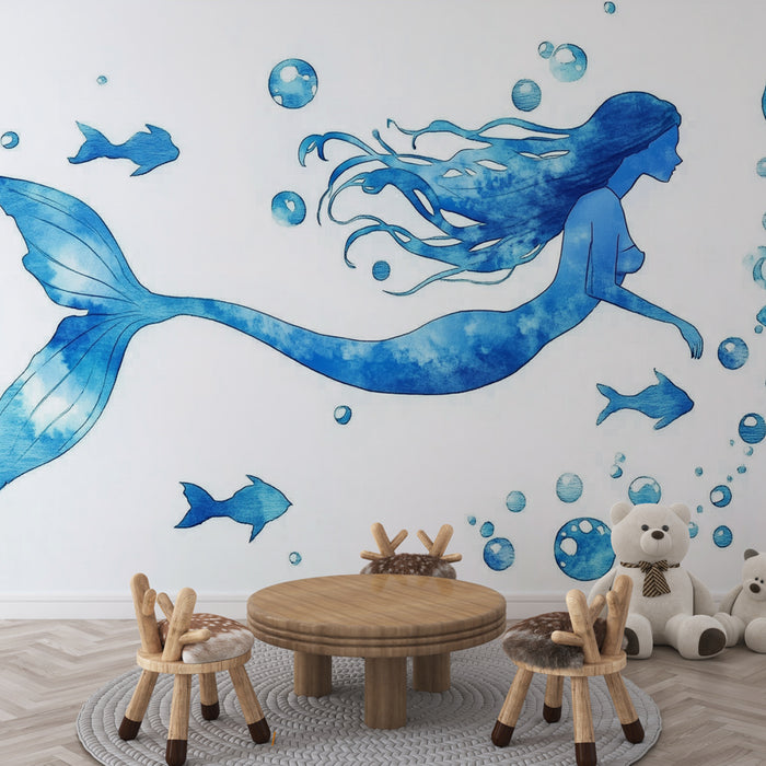 Papier peint sirène | Création artistique en bleu aquatique