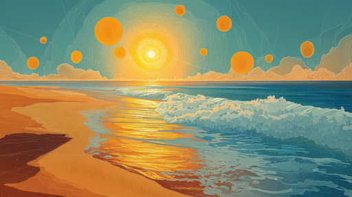 Papier peint plage surréaliste Coucher de soleil enchanteur
