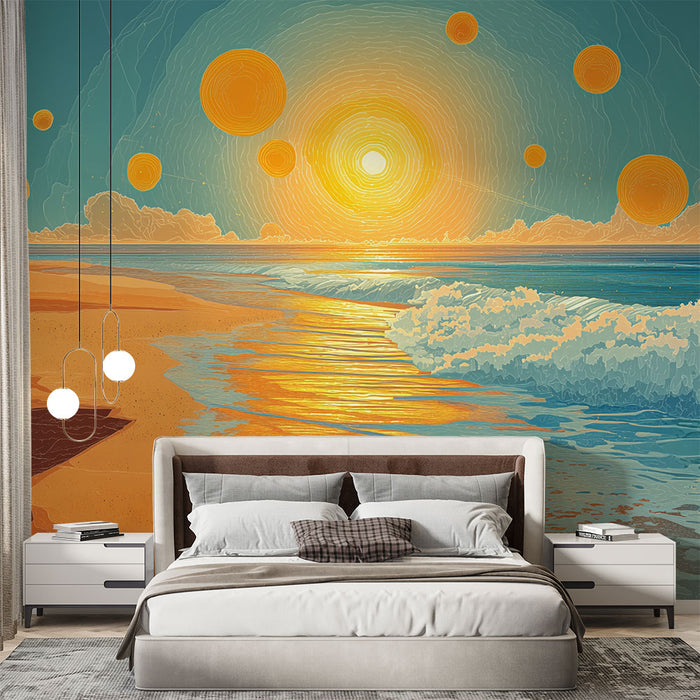 Papier peint plage surréaliste | Coucher de soleil enchanteur
