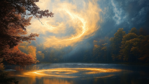 Papier peint paysage envoûtant Brume dorée sur lac paisible