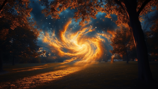 Papier peint galaxie tourbillonnante Ciel étoilé et forêt mystique