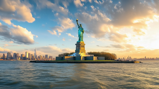 Papier peint Statue de la Liberté Coucher de soleil sur New York