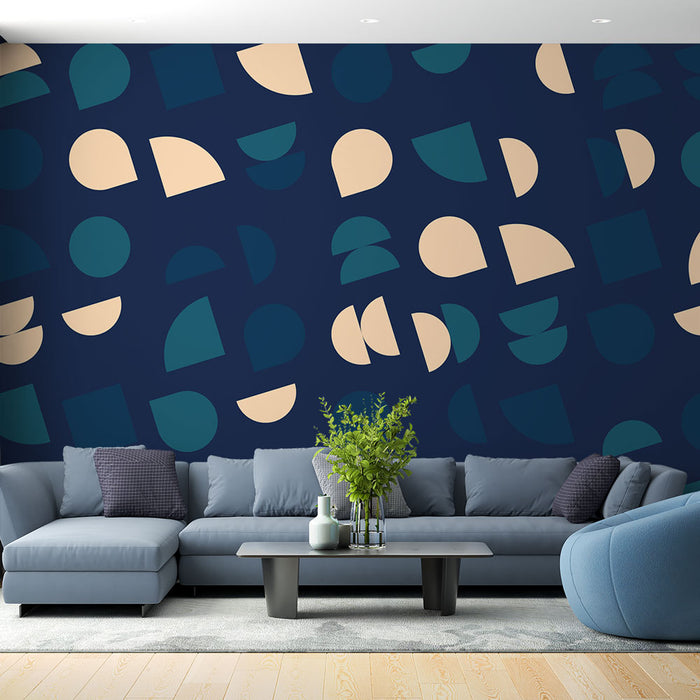 Papier peint géométrique | Motif moderne en bleu et beige foncé