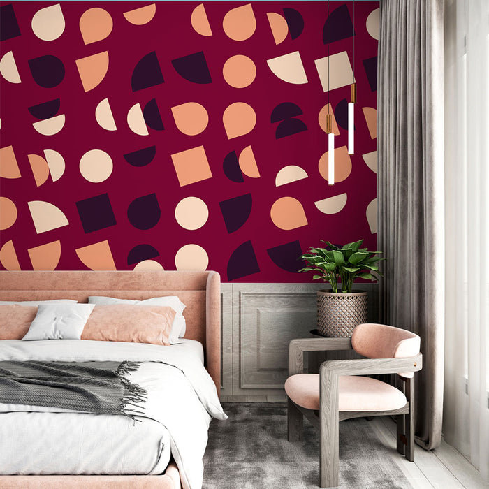 Papier peint moderne bordeaux avec formes géométriques pour chambre élégante