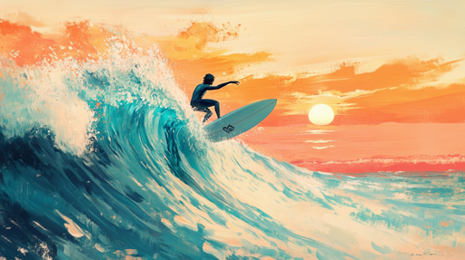 Papier peint surf Aventure sur les vagues au coucher de soleil