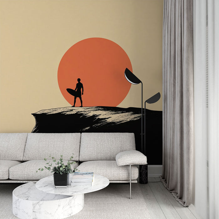 Papier peint surfeur | Silhouette sur fond de coucher de soleil