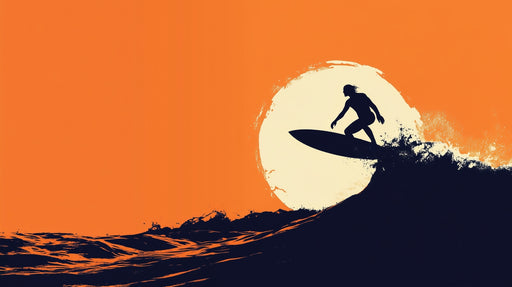 Papier peint surfeur Silhouette sur une vague au coucher du soleil