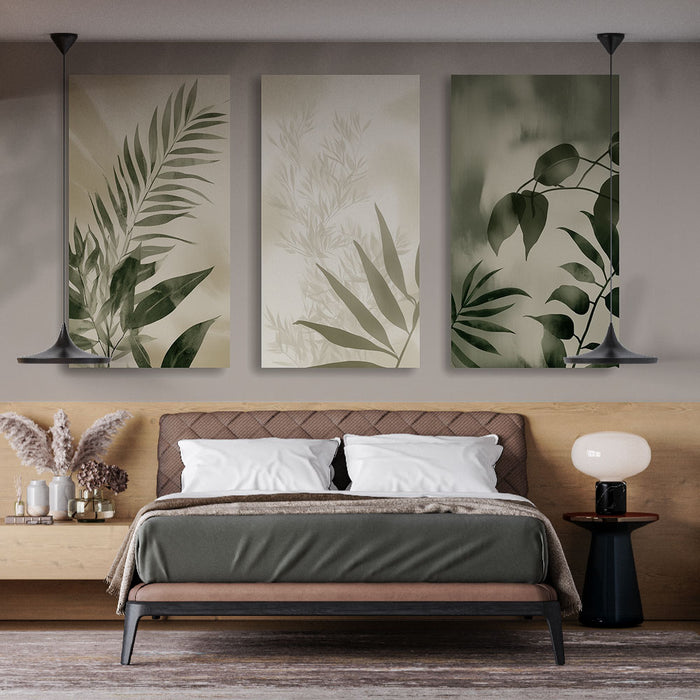 Papier peint vert avec motifs de feuilles tropicales pour chambre moderne et élégante