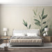 Papier peint mural vert avec motifs de feuilles pour chambre à coucher moderne