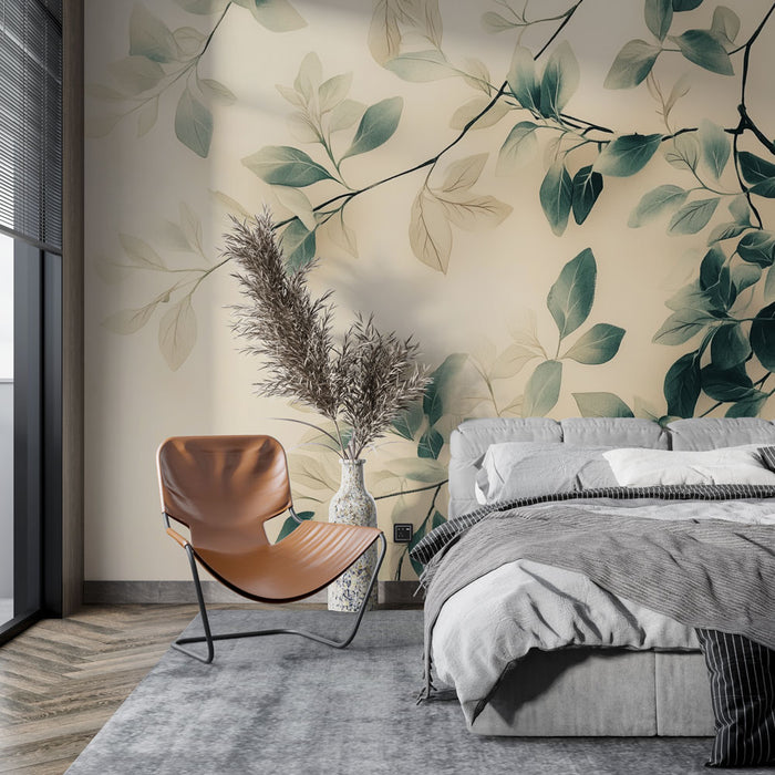 Papier peint nature avec feuillage vert pour chambre moderne et élégante