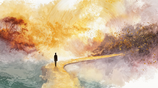 Papier peint paysage onirique Chemin doré