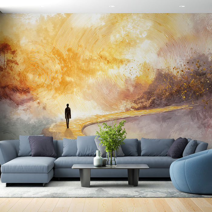 Papier peint paysage onirique | Chemin doré