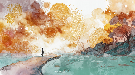 Papier peint rêve aquarelle Paysage onirique vibrant