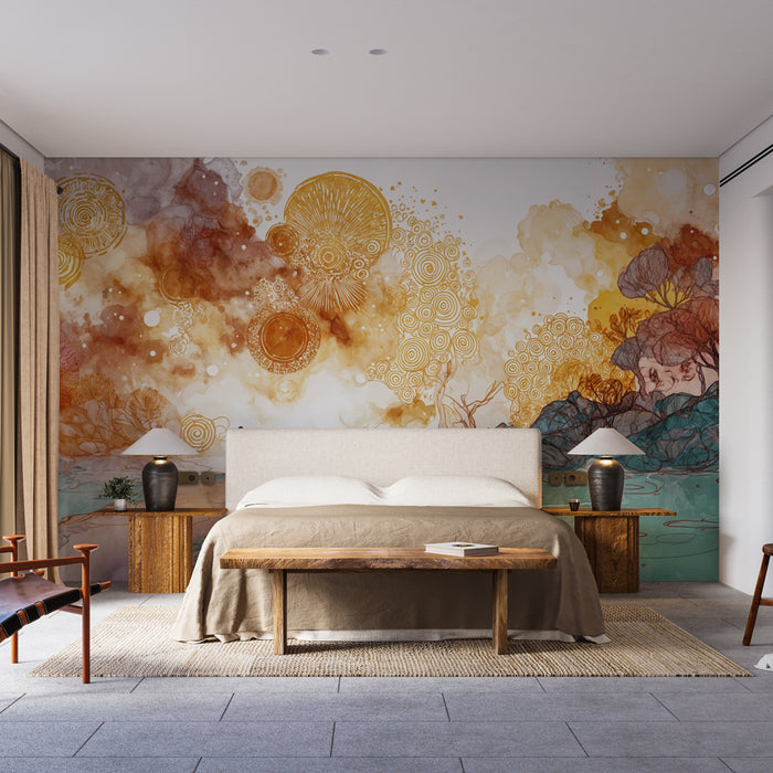 Papier peint rêve aquarelle | Paysage onirique vibrant