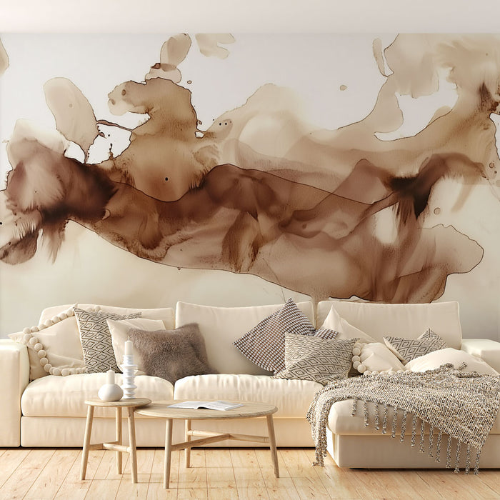 Papier peint abstrait | Effet aquarelle marron