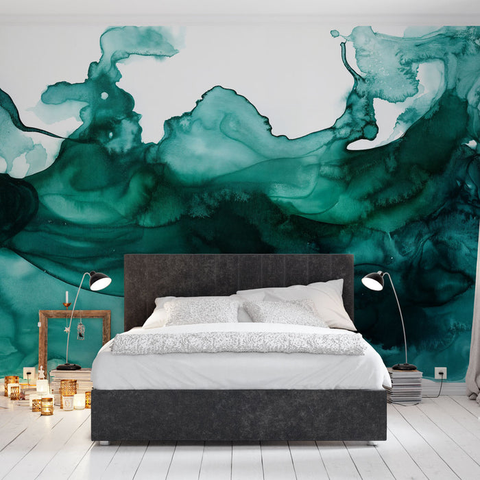 Papier peint aquarelle | Vagues de vert émeraude