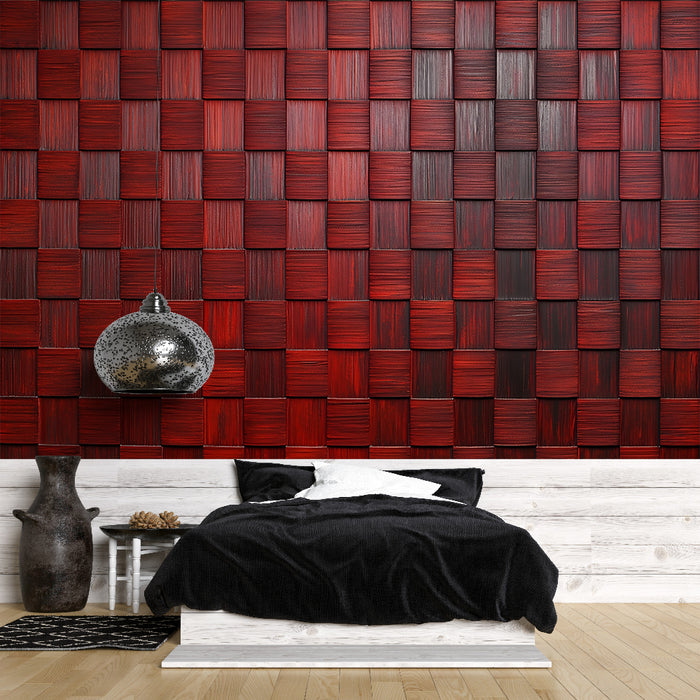 Papier peint texturé rouge | Design en damier moderne