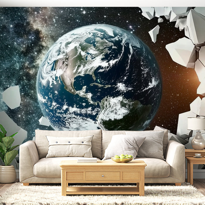 Papier peint espace | Terre éclatant dans l'univers