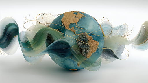 Papier peint globe artistique Mélange de bleu, or et vert