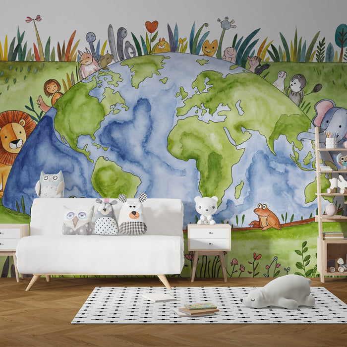 Papier peint monde animal | Illustration ludique et colorée