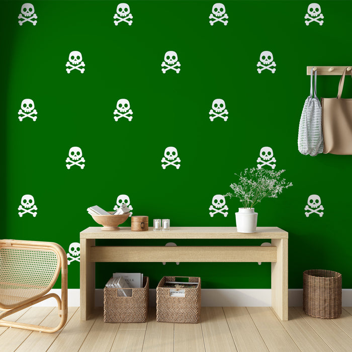 Papier peint motifs crânes | Vert et Blanc