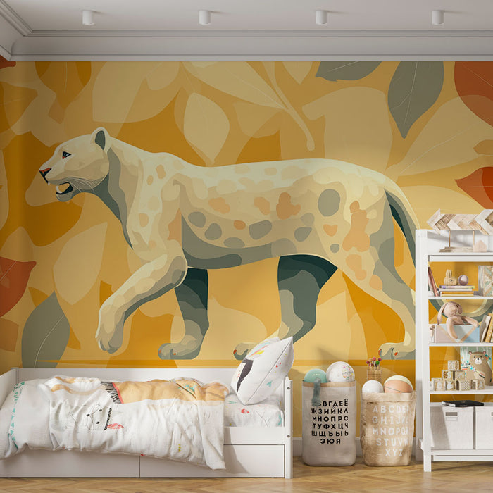 Papier peint félin | Motif de feuilles d'automne