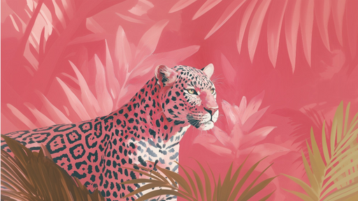 Papier peint léopard Design tropical rose