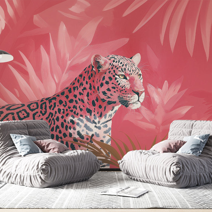 Papier peint léopard | Design tropical rose