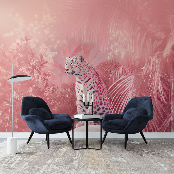 Papier peint léopard rose | Décor sauvage et élégant