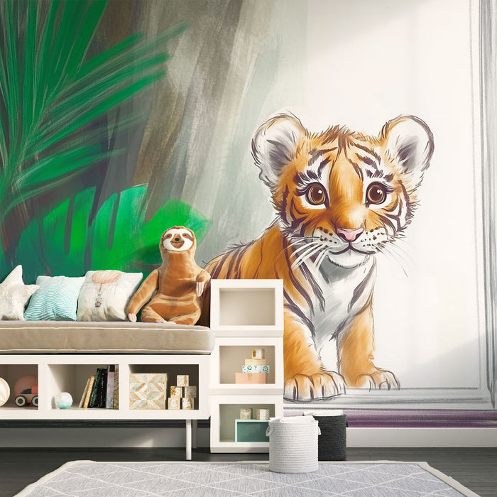 Papier peint tigre | Illustration mignonne de tigre dans la jungle