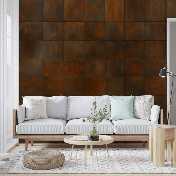 Papier peint carrelage rouille | Ambiance industrielle et chaleureuse